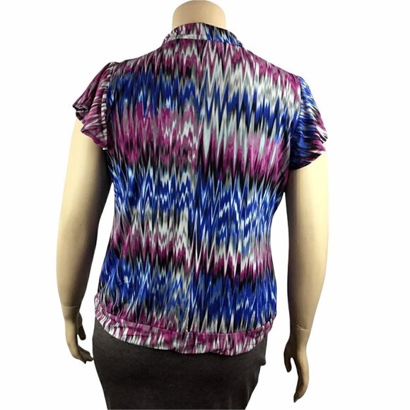 Worthington Top Size XL Pink Blue Multicolor Print Cap Sleeves Cowl Neck - Picture 5 of 7
